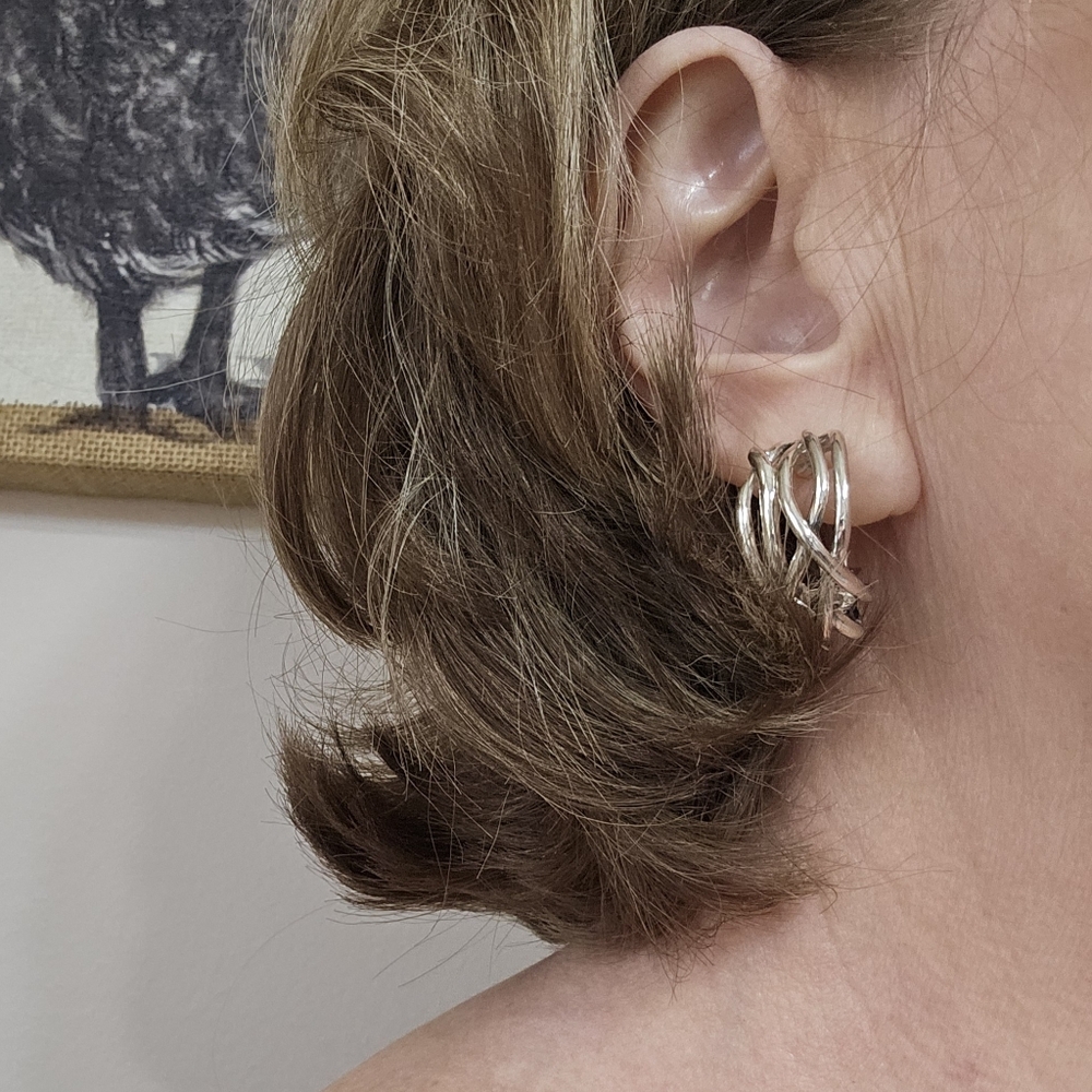 Silpada Clip-on 925 Silver Intertwined Crossover Hoop Earrings Rare - Picture 10 of 13